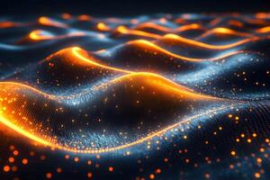 Abstract Digital Waveforms with Glowing Orange and Blue Lights - Futuristic Technology Background for Design photo
