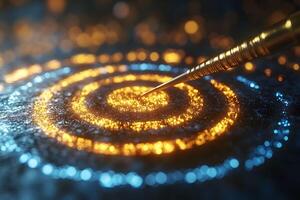 Precision in Focus Dart Hitting Target with Glowing Bullseye for Success and Strategy Concepts photo