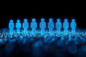 Futuristic Digital Human Figures in Blue Binary Code for Technology Concepts photo