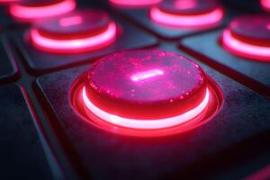 Futuristic Glowing Button Interface with Neon Red Lighting for Technology Design photo