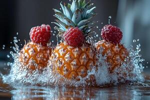 Exotic Pineapple and Raspberry Splash - Refreshing Summer Fruit Concept for Design photo