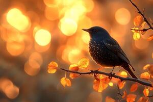 Tranquil Bird Perched Amidst Glowing Autumn Backdrop for Nature Photography photo
