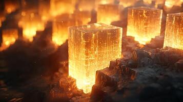A group of glowing cubes in the dark photo