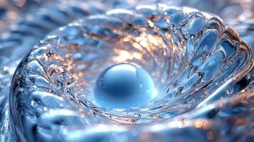 A blue sphere is seen in the center of a swirl photo