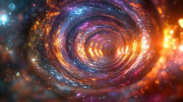 An iridescent vortex with a bright light in the center photo