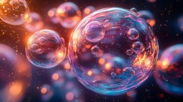 3d rendering of bubbles in a dark background photo