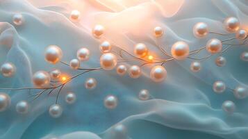 A bunch of pearls on a branch with a light shining through photo