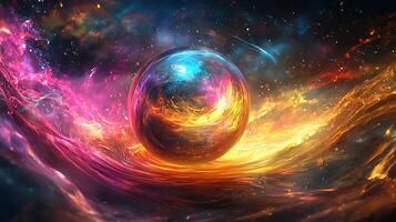 A colorful ball with a swirling vortex around it photo