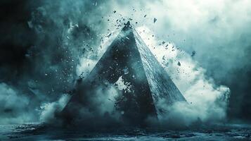 An image of a pyramid with smoke coming out of it photo