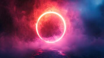 A red circle is surrounded by smoke and fog photo