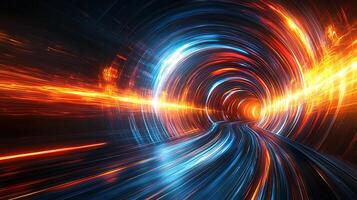 Abstract image of a tunnel with light trails photo