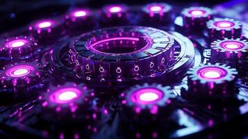 A close up of a computer with purple lights photo