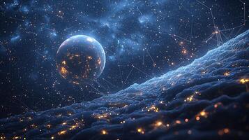 An image of a sphere in space with stars photo