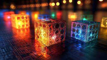 3d rendering of cubes with lights photo
