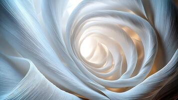 A white swirl of fabric with a light shining through it photo