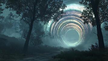 A tunnel with a spiral shape in the middle of the forest photo