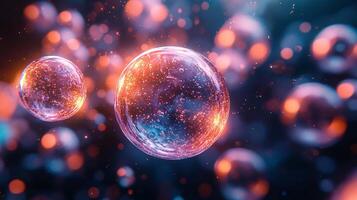 Two spheres with glowing lights in the background photo