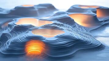 A 3d rendering of a mountain with a light source photo