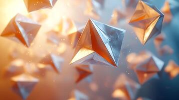 3d rendering of origami paper triangles flying in the air photo
