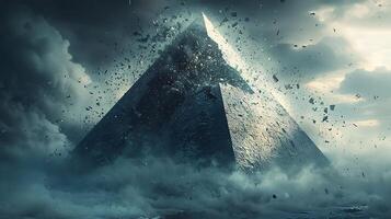 An image of a pyramid with a large rock in the middle photo