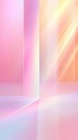 colors glass display case with iridescent Empty pastel and light refractions creating a modern and futuristic aesthetic. Abstract background photo
