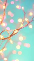 effect. wire string lights glowing against a teal background, creating a Copper and festive bokeh warm Abstract background photo