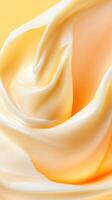Yogurt streaming dairy silky texture, cascading dynamically with pale yellow surface, revealing elegant on movement. Abstract background photo