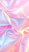 Empty glass display case with iridescent pastel colors and light refractions background a modern and futuristic aesthetic. Abstract creating photo