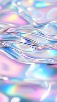 Holographic surface rippling with iridescent metallic hues, generating futuristic abstract visual texture. Abstract background photo