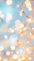 muted string lights casting soft bokeh illumination against background. blue Glowing Abstract background photo