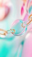 Interconnected glass color linking pastel spheres, creating molecular network pattern with soft rods gradient background. Abstract background photo