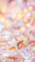 Glowing christmas radiating scattered over shimmering confetti, stars holiday warmth and festive cheer. Abstract background photo