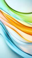 Translucent oceanic waves undulating in on blue, green, orange tones, generating fluid motion vivid soft backdrop. Abstract background photo