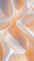 Yogurt streaming with silky texture, cascading dynamically on pale yellow surface, revealing dairy elegant movement. Abstract background photo