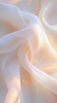 Soft sunlight across shimmer. diaphanous white fabric, sparkling with delicate iridescent glimmering Abstract background photo