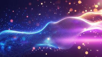Abstract digital wave background with glowing particles creating a futuristic and dynamic visual effect photo