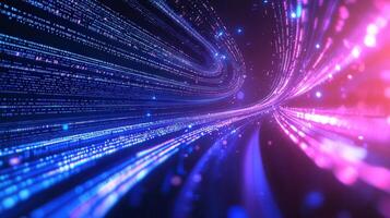 Abstract neon motion digital wave background with glowing particles creating a futuristic and dynamic visual effect photo