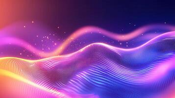 Abstract neon digital wave dynamic with glowing particles creating a futuristic and background visual effect photo