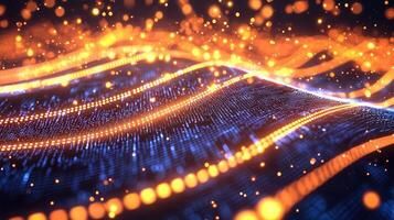 Abstract neon motion digital wave background with glowing particles creating a dynamic and futuristic visual effect photo