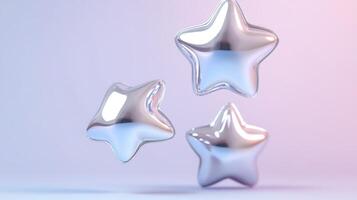 Holographic iridescent five pointed stars floating on a pastel background create a dreamy and magical atmosphere photo