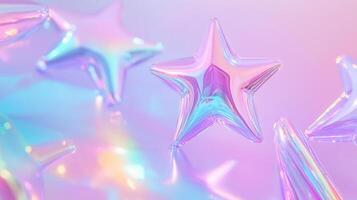 Holographic a five pointed stars floating on atmosphere pastel background create a dreamy and magical iridescent photo