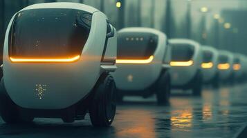 Delivery robots navigating cutting underground tunnel, powered by blue lighting, representing automated edge sleek logistics technology photo