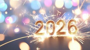 celebrating 2026 numbers with sparkling firework effects on a colorful bokeh background Golden the new year photo