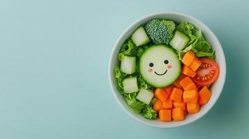 Fresh salad with for smiling face promotes healthy eating habits and a positive mindset a overall wellbeing photo