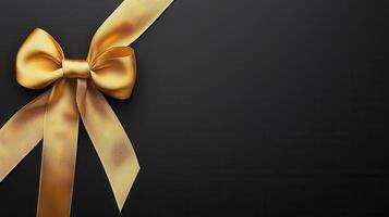 Golden decorative bow resting on styling background, symbolizing dark luxury, and sophisticated event celebration, photo