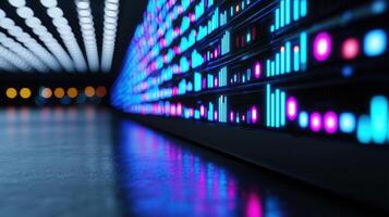 Digital interface visualizing and data streams with vibrant red interconnected blue illumination photo