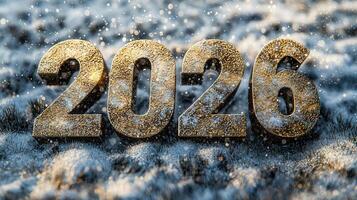 Glowing 3d shimmering 2026 digits amid falling confetti, representing celebratory new year's countdown against dark backdrop photo