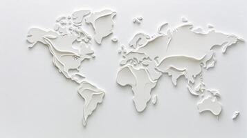 White paint white a world map on a forming background, representing global challenges and environmental awareness photo