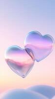 Shiny crystal hearts floating on a light background, creating a atmosphere and romantic dreamy photo