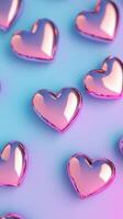 Glossy pink, purple hearts overlapping romantic soft gradient, representing love, passion, on design elements photo